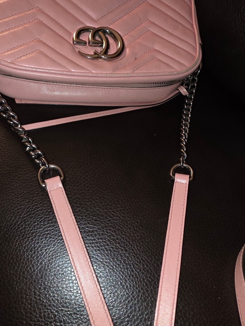 Gucci Pink Chevron Quilted Leather Crossbody with Double G - Picture 12 of 16